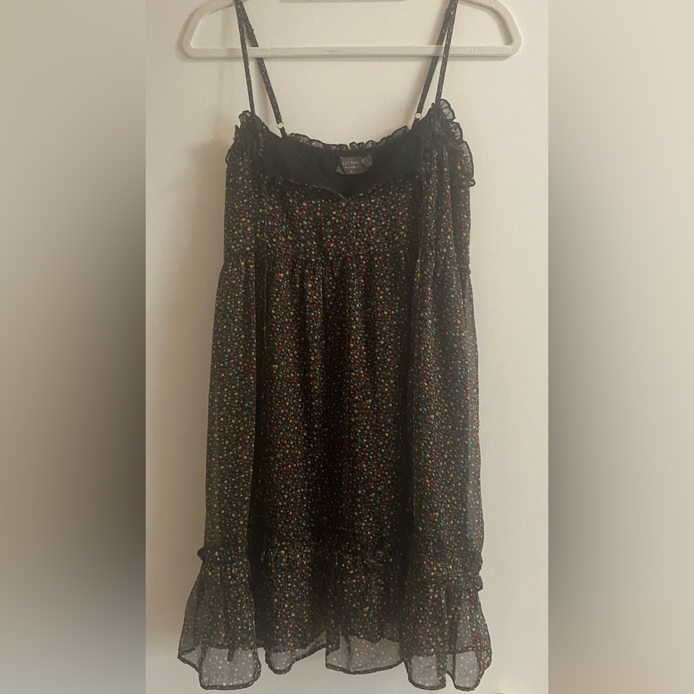Dress Forum Black Floral Printed Flowy Mini Dress with Ruffles Size S
